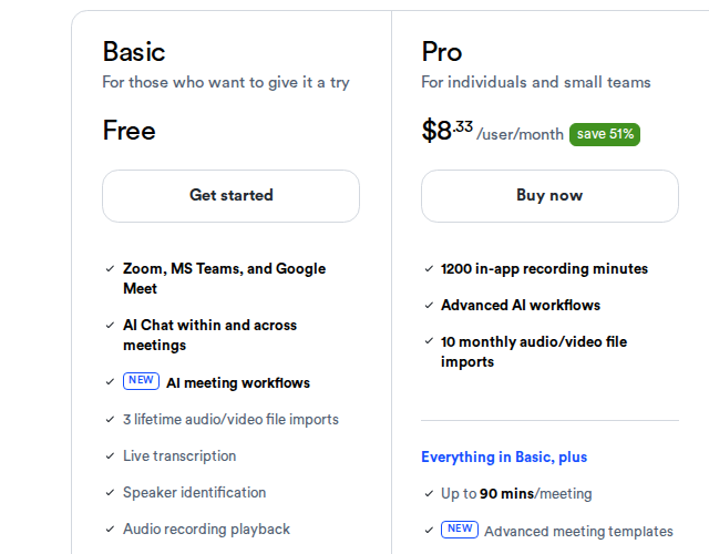 Otter.ai free plan features — 300 minutes per month, no credit card required